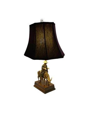 Lamp Chinese Scholar On Horse Metal And Wood Old Vintage Lighting Decor